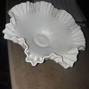 Scalloped edge milk glass bowl